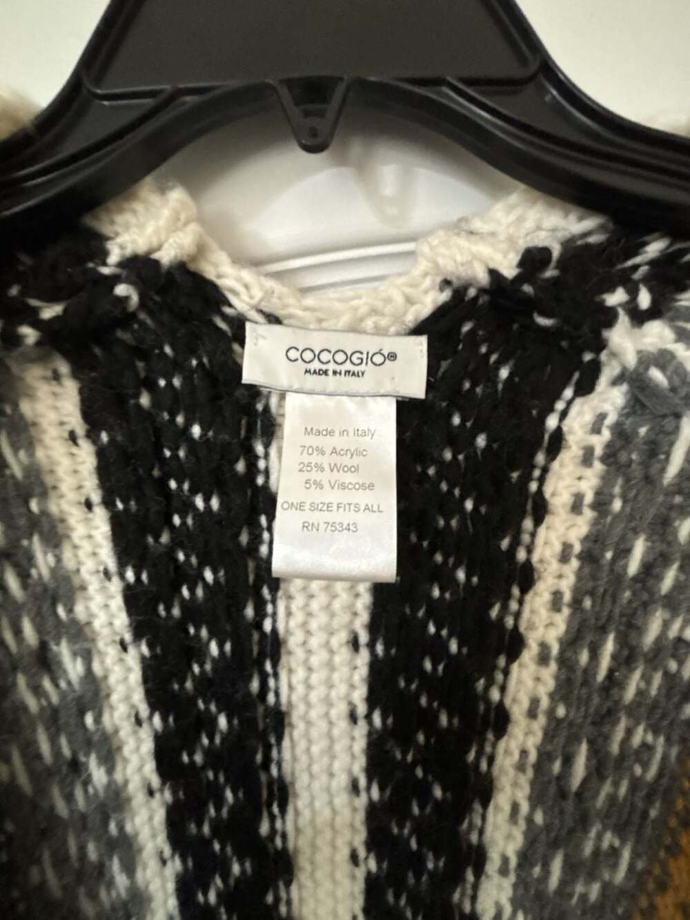 Cocogio Open Front Knit Poncho Cape Made In Italy One Size Wool Blend Fringe